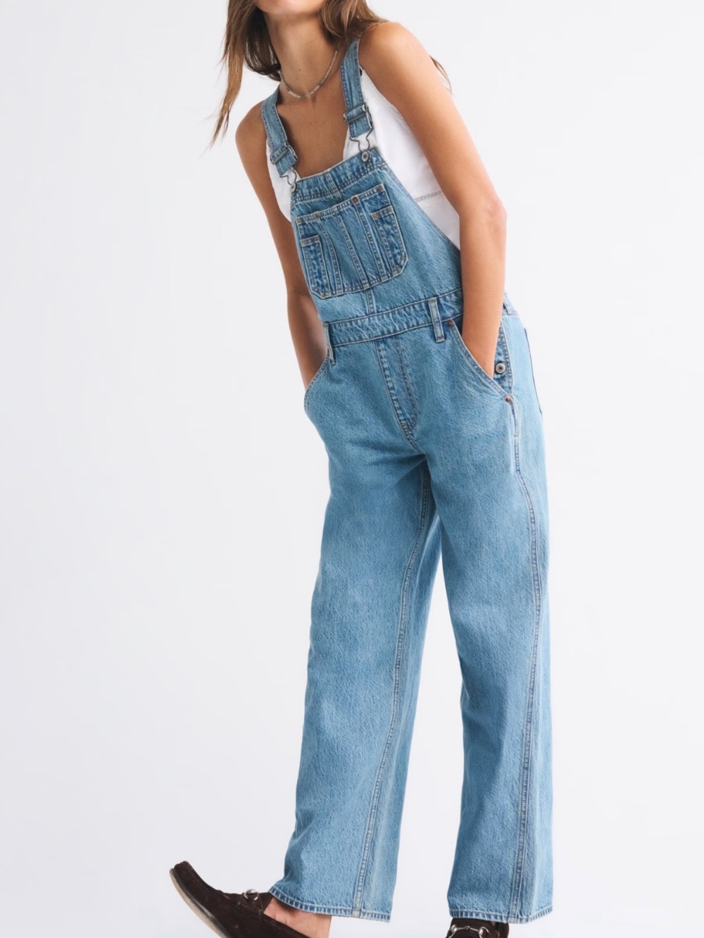 Abercrombie Drapey Rigid Overalls in Medium Wash